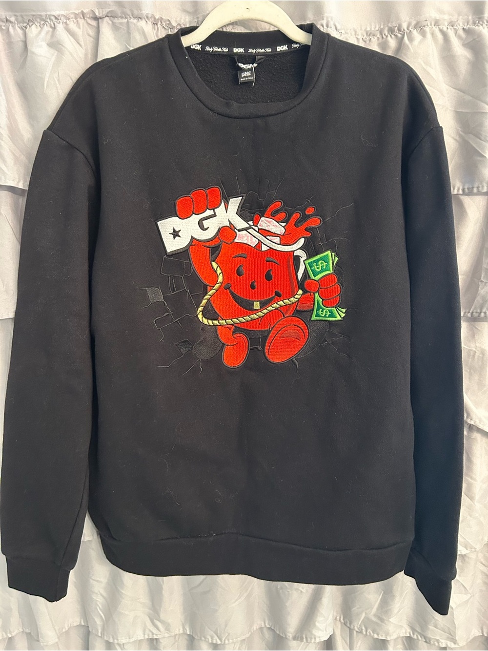 DGK xKool-Aid Men’s  Graphic Black Fleece Crewneck Pullover Sweatshirt L Y2K